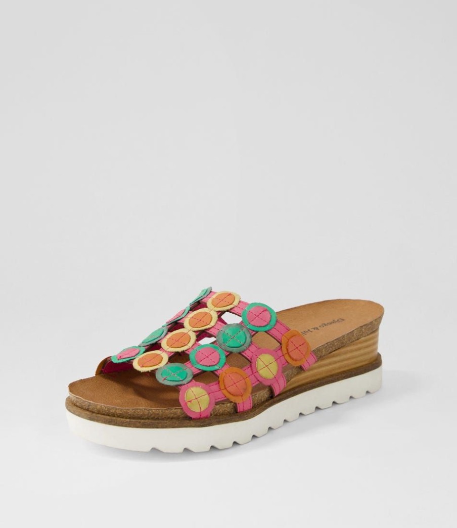 Shoes DJANGO & JULIETTE | Badabing Fuchsia Bright Multi Leather Mules