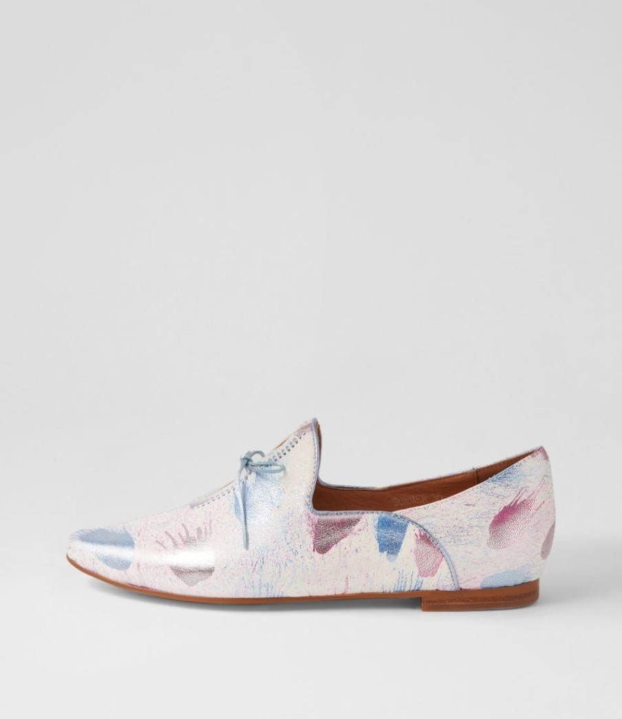 Shoes TOP END | Sommer Pink Blue Splash Leather Flat Shoes