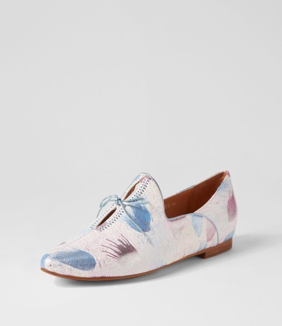 Shoes TOP END | Sommer Pink Blue Splash Leather Flat Shoes