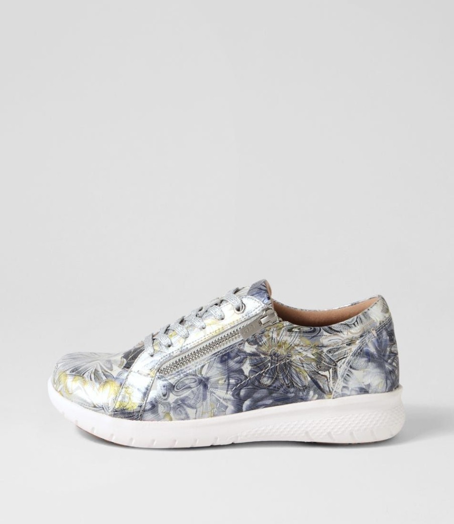 Shoes ZIERA | Solar Xf Navy Silver Floral Leather Sneakers