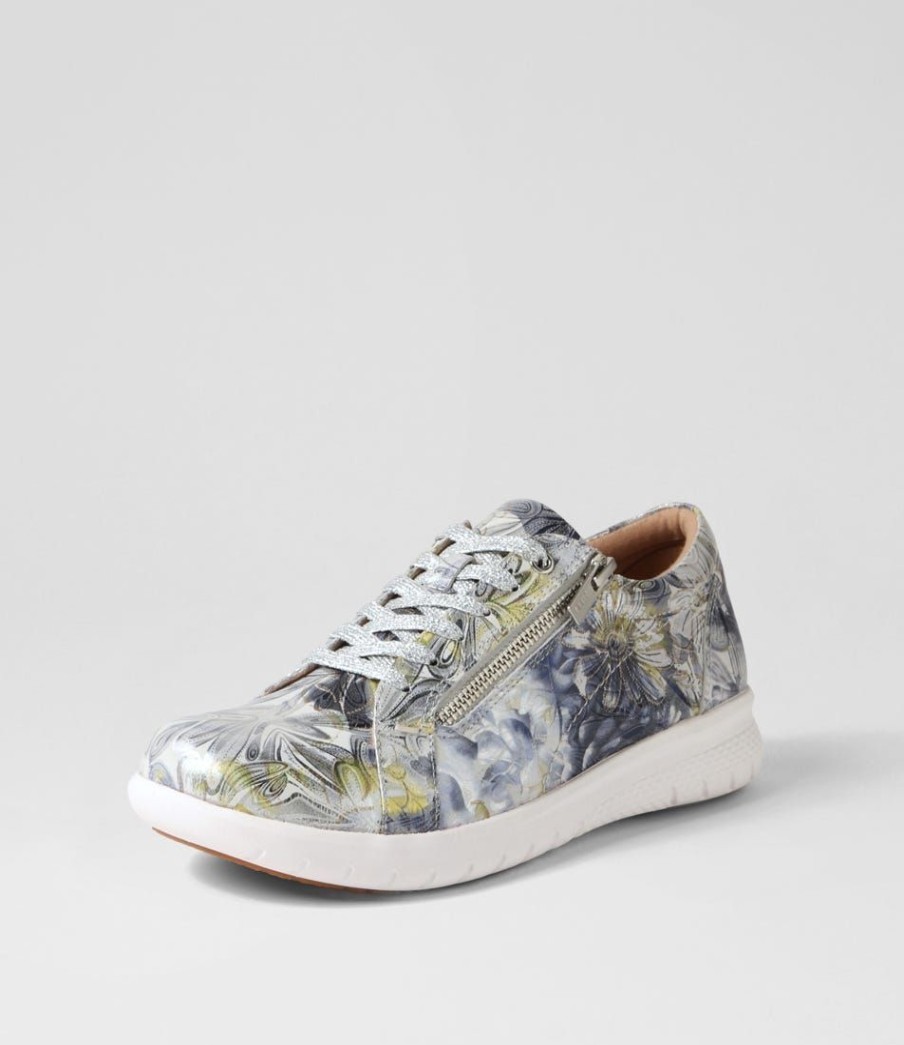 Shoes ZIERA | Solar Xf Navy Silver Floral Leather Sneakers