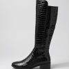 Shoes DJANGO & JULIETTE | Tima Black Croc Leather Knee High Boots