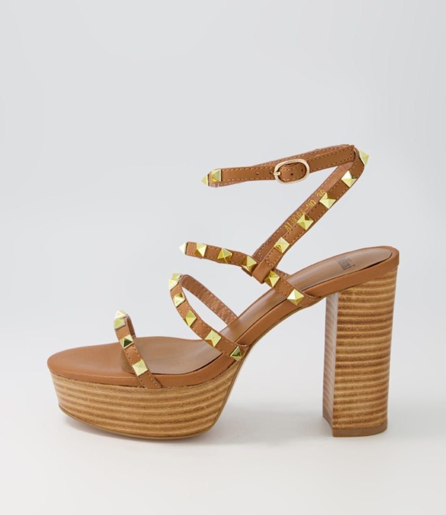 Shoes MOLLINI | Almora Dark Tan Pale Gold Stud Leather Sandals