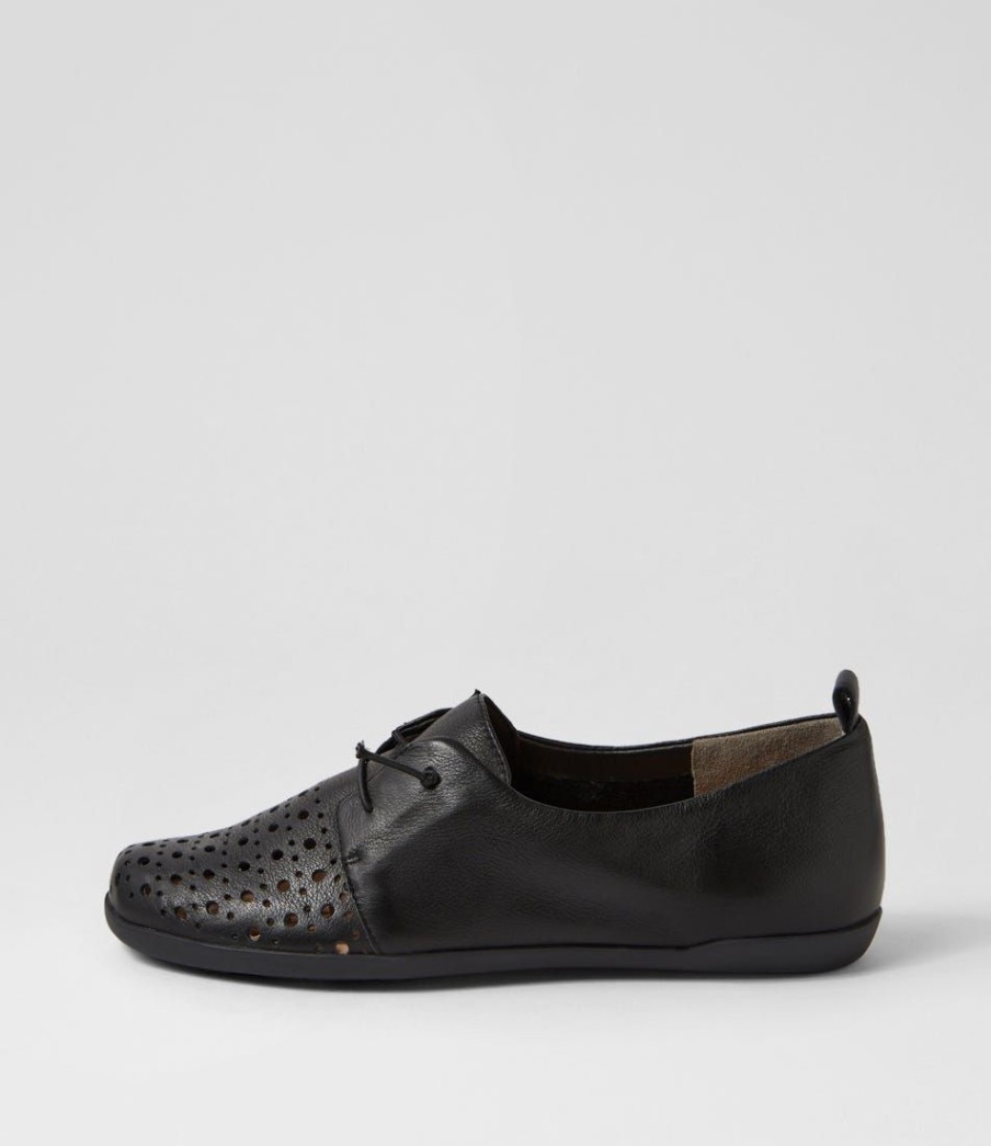 Shoes ZIERA | Lothar W Black Leather Lace Up Flats