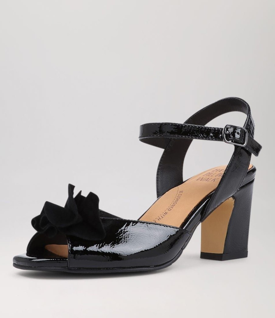 Shoes ZIERA | Antonia W Black Patent Suede Sandals