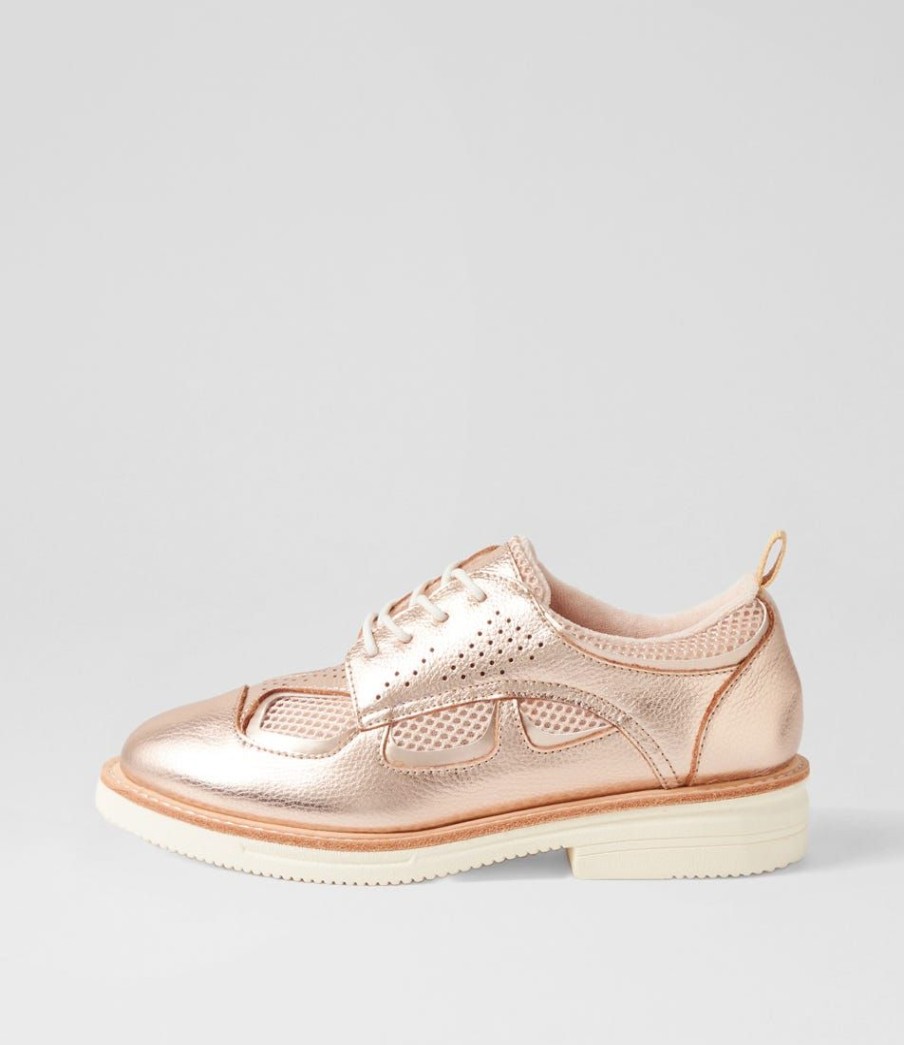 Shoes ROLLIE | Breeze Rise Rose Gold Leather Lace Up Flats