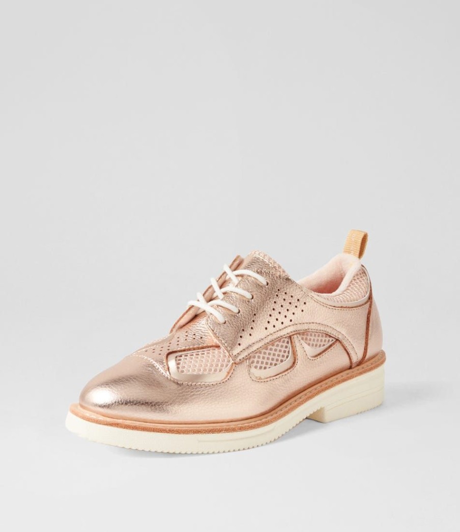 Shoes ROLLIE | Breeze Rise Rose Gold Leather Lace Up Flats