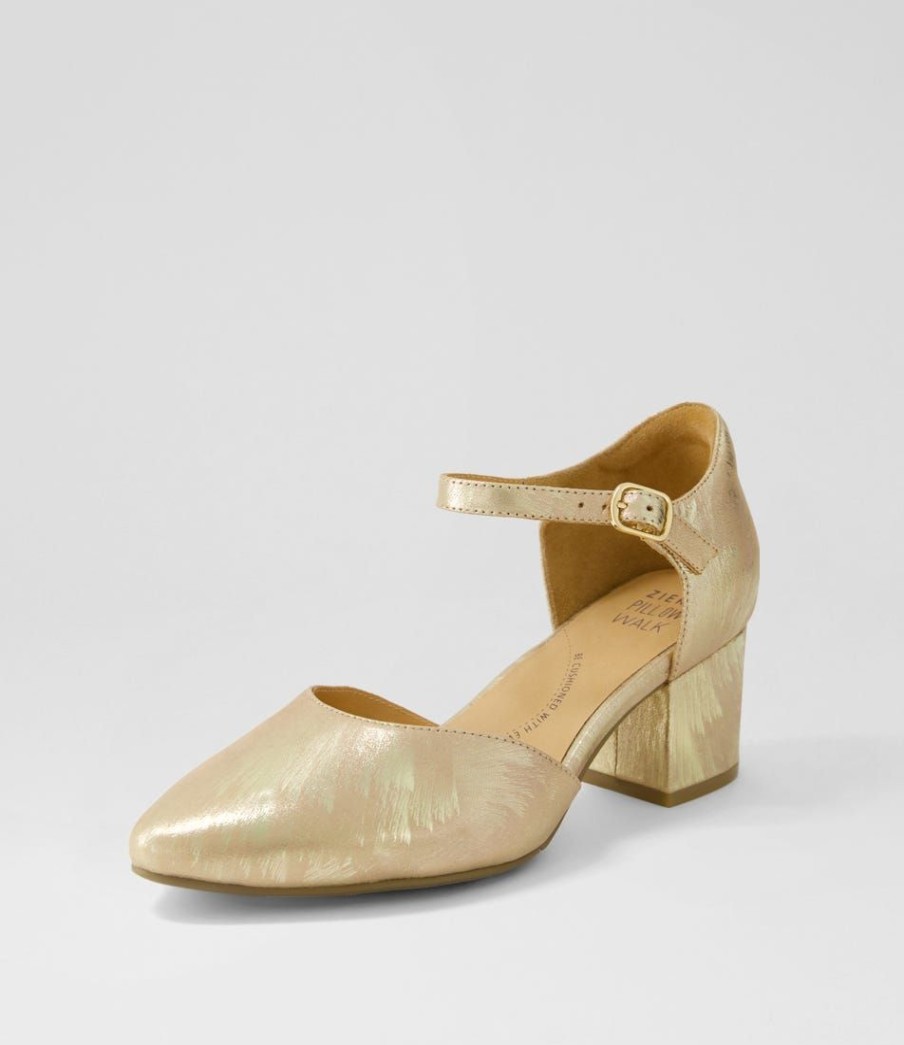 Shoes ZIERA | Vitor Xw Old Gold Scratch Leather Heels