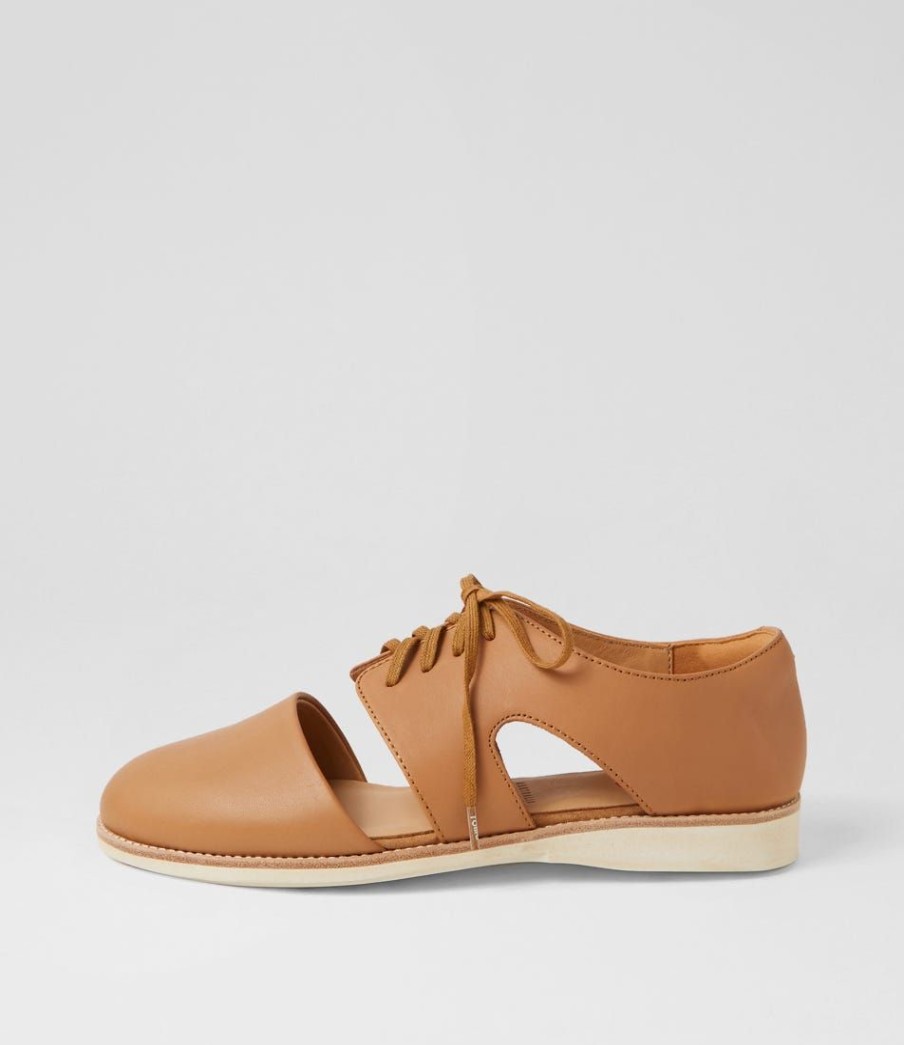 Shoes ROLLIE | Derby Cutout Soft Tan Leather Lace Up Flats