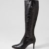 Shoes MOLLINI | Chime Black Croc Leather Knee High Boots