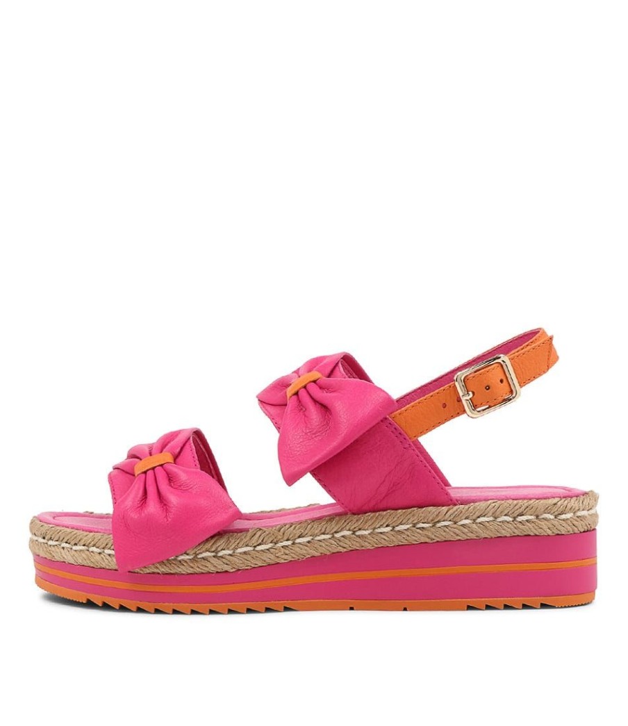 Shoes DJANGO & JULIETTE | Adair Fuchsia Bright Orange Leather Sandals