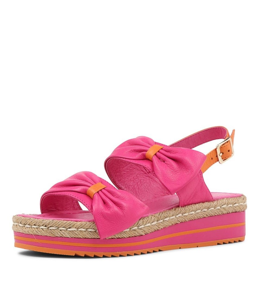 Shoes DJANGO & JULIETTE | Adair Fuchsia Bright Orange Leather Sandals