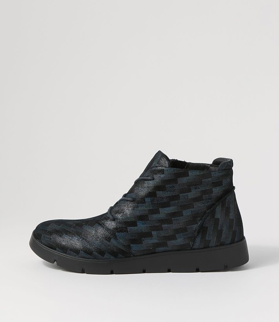 Shoes ZIERA | Melbourne W Blue Tetris Leather Lace Up Boots