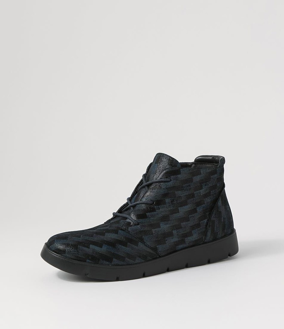 Shoes ZIERA | Melbourne W Blue Tetris Leather Lace Up Boots