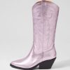 Shoes MOLLINI | Riding Pale Pink Metallic Leather Knee High Boots