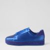 Shoes TOP END | Pluma Cobalt Satin Leather Jewels Lace Up Flats