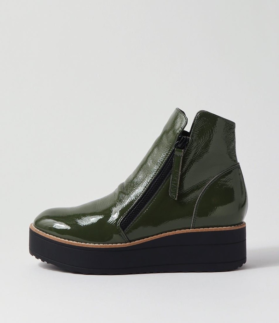 Shoes TOP END | Nene Khaki Black Patent Leather Ankle Boots