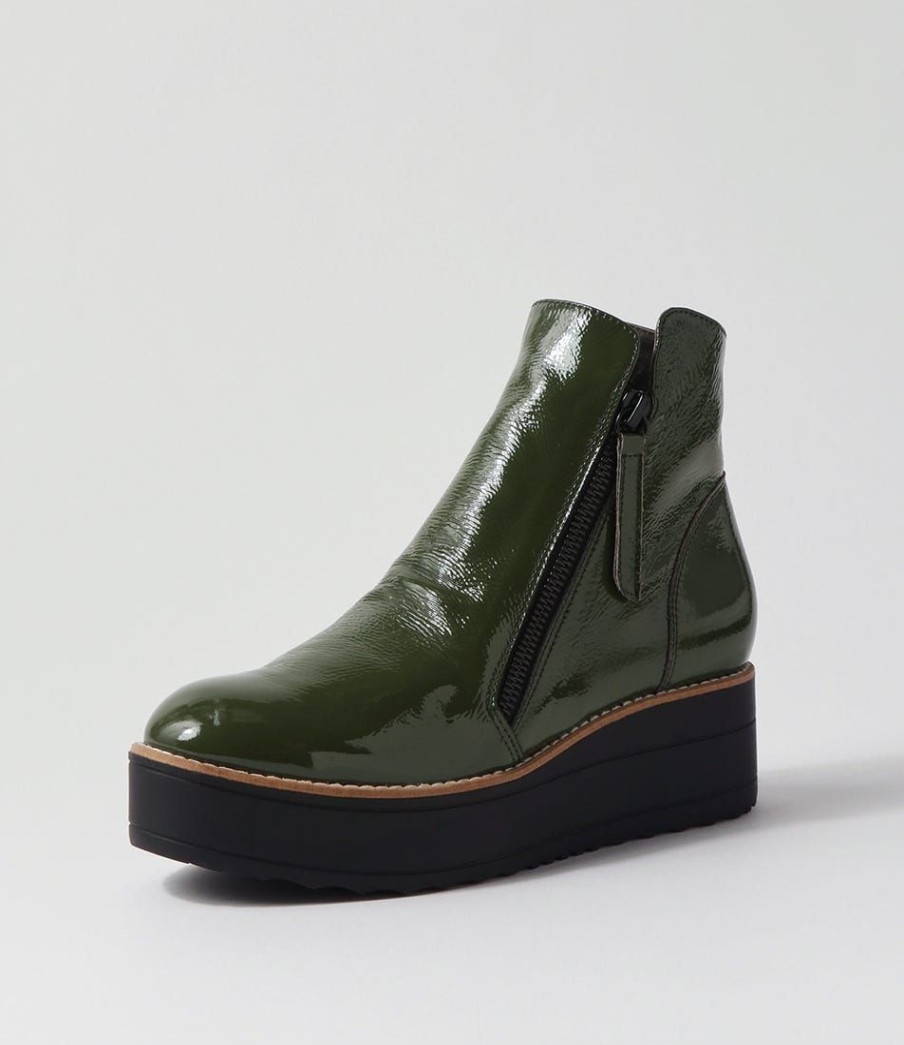 Shoes TOP END | Nene Khaki Black Patent Leather Ankle Boots