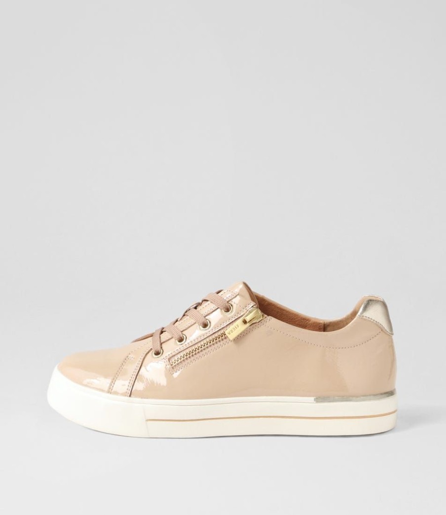 Shoes ZIERA | Audry W Latte Gold Wrinkle Patent Leather Sneakers