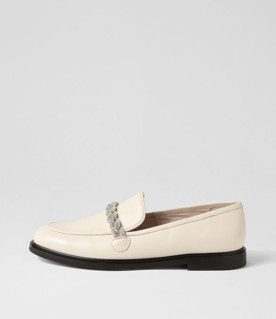 Shoes MOLLINI | Galya Cream Silver Jewels Leather Loafers