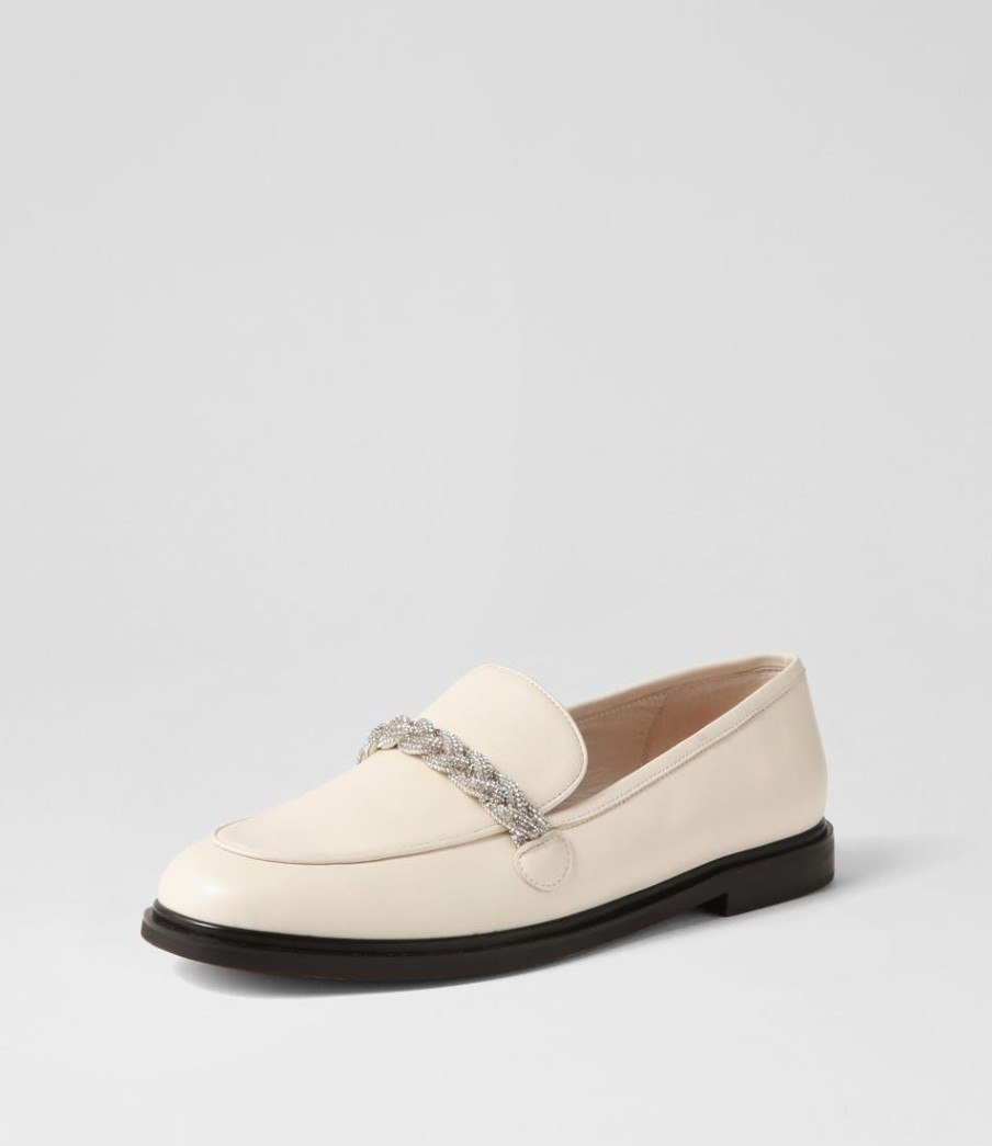 Shoes MOLLINI | Galya Cream Silver Jewels Leather Loafers