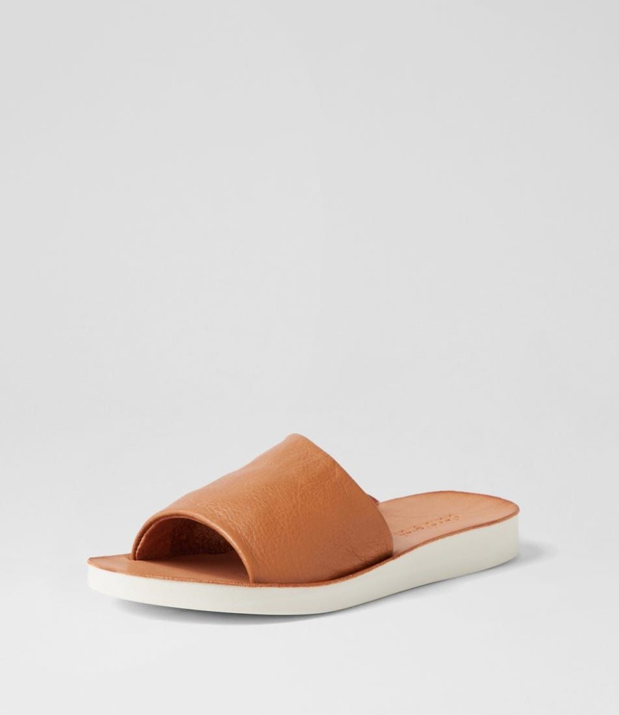 Shoes DIANA FERRARI | Nomen Dark Tan White Leather Slides