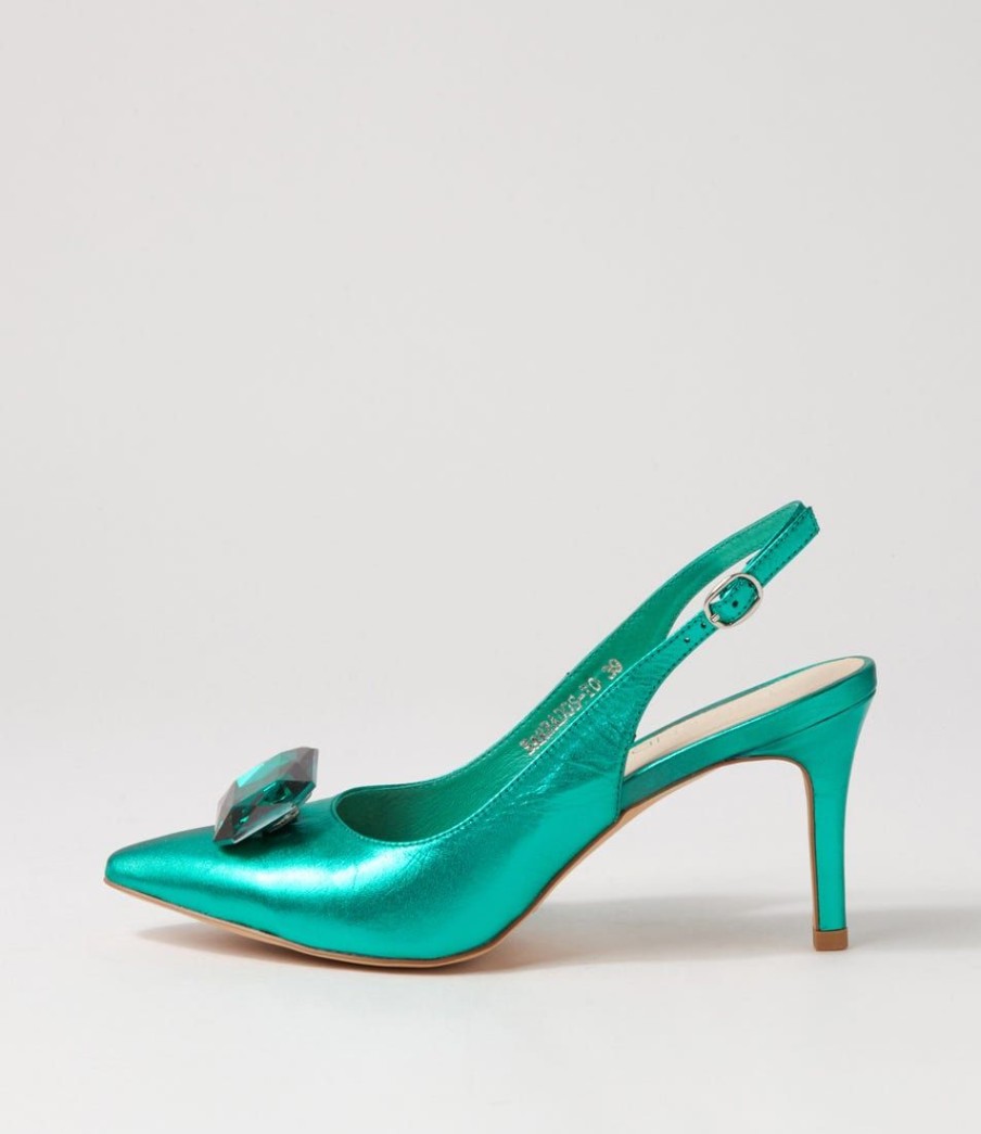 Shoes TOP END | Barbados Emerald Metallic Leather Jewels Heels