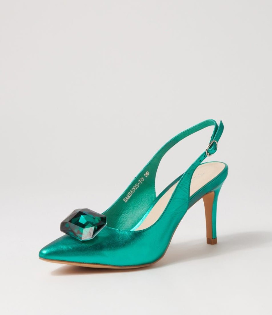 Shoes TOP END | Barbados Emerald Metallic Leather Jewels Heels