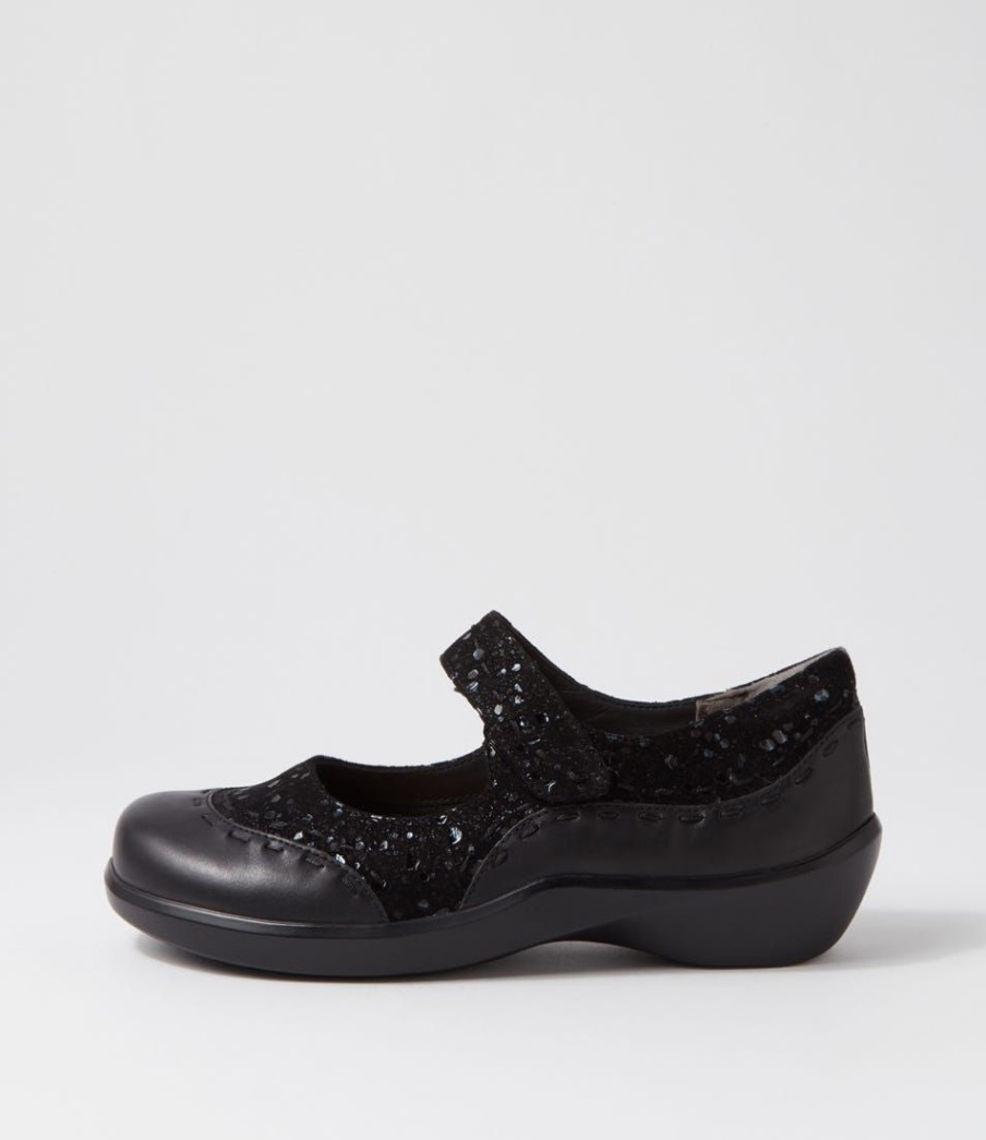 Shoes ZIERA | Gummibear Xw Black Sparkle Leather Suede Flat Shoes