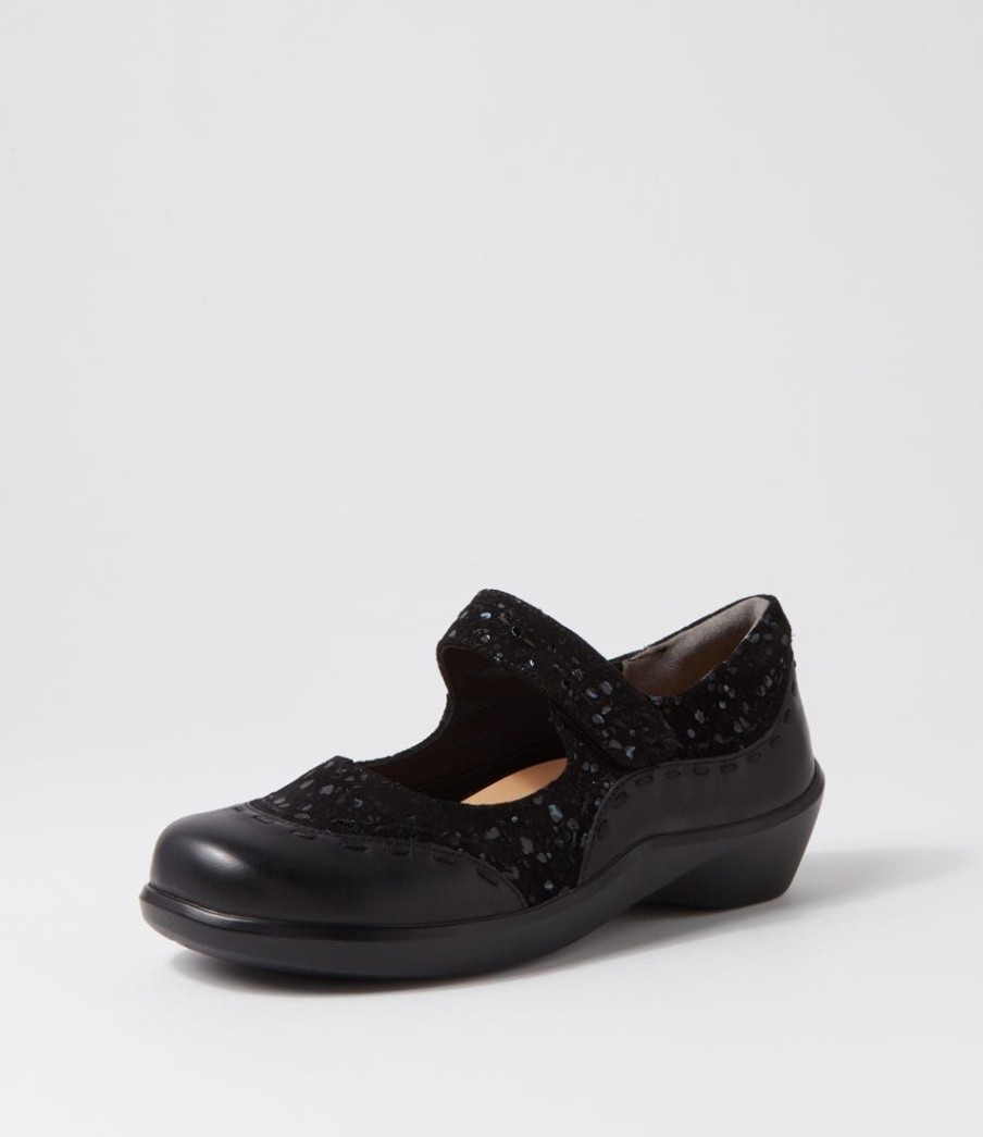 Shoes ZIERA | Gummibear Xw Black Sparkle Leather Suede Flat Shoes