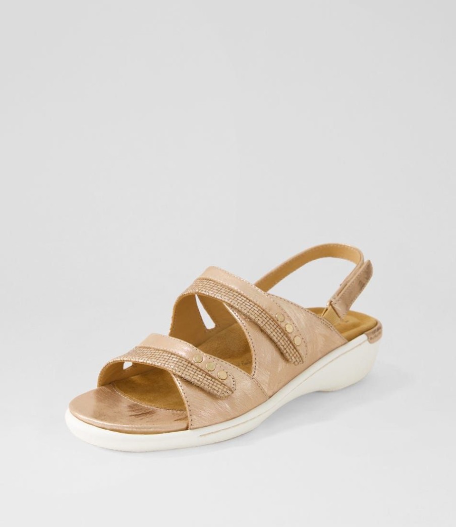 Shoes ZIERA | Bizzy W Rose Gold Scratch Cut Leather Sandals