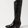 Shoes MOLLINI | Relax Black Croc Patent Leather Knee High Boots