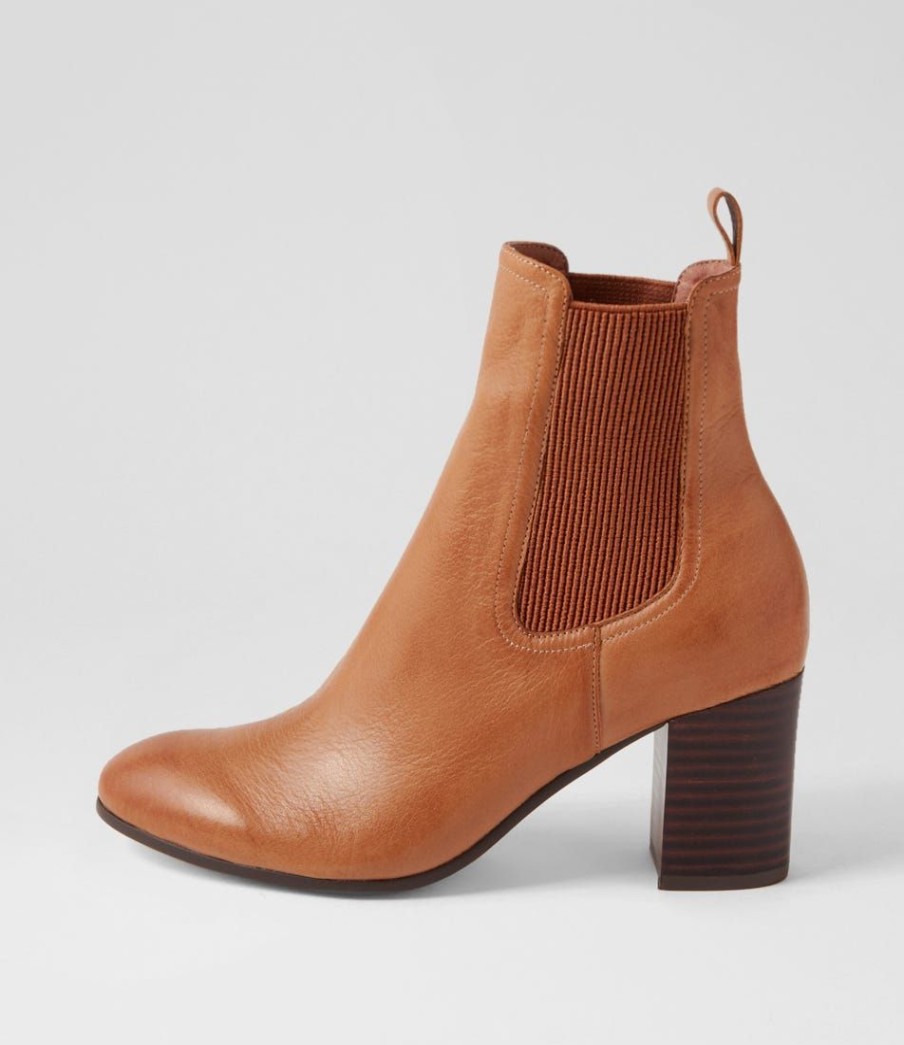 Shoes TOP END | Usset Cognac Choc Elastic Leather Ankle Boots