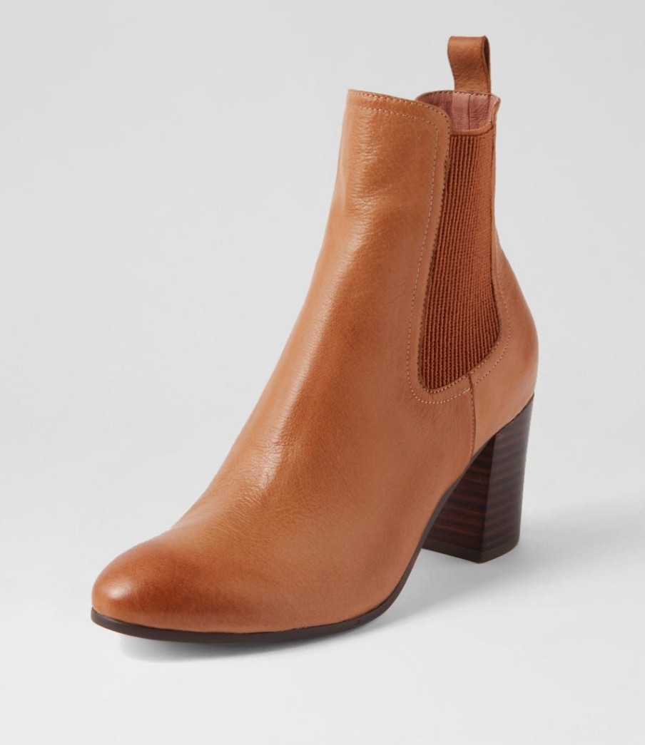 Shoes TOP END | Usset Cognac Choc Elastic Leather Ankle Boots