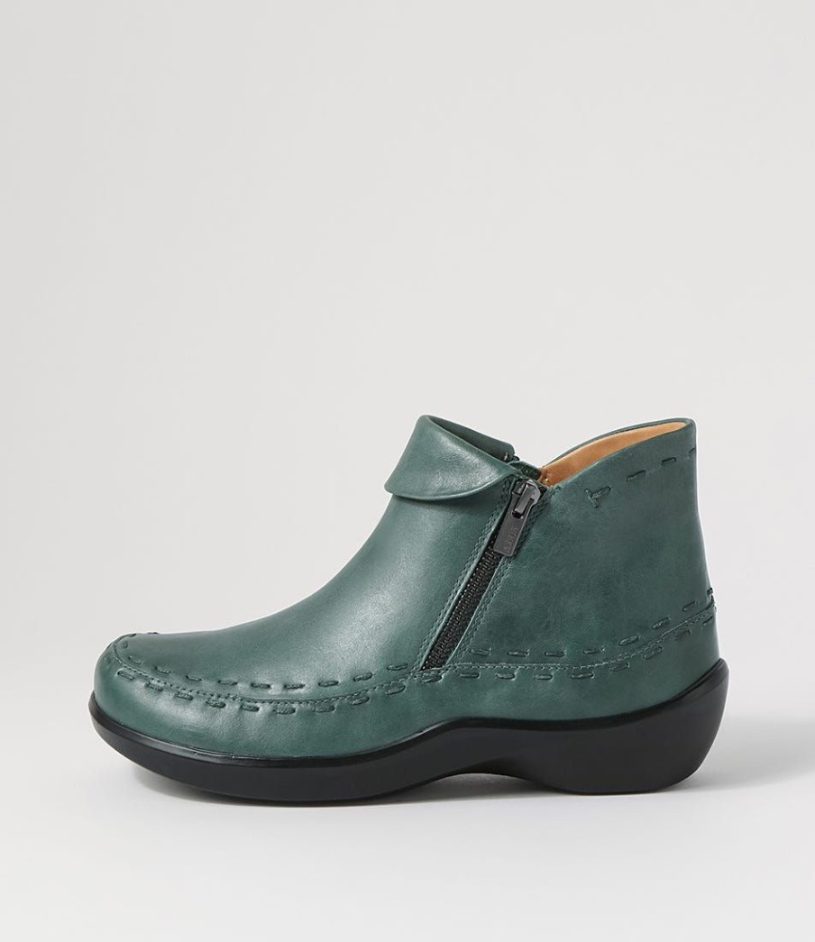 Shoes ZIERA | Alliee Xw Dark Emerald Leather Ankle Boots