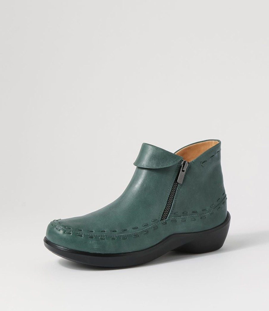 Shoes ZIERA | Alliee Xw Dark Emerald Leather Ankle Boots