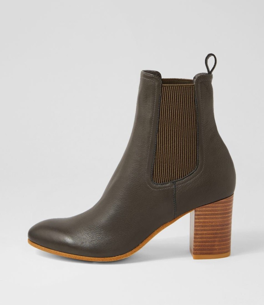 Shoes TOP END | Usset Olive Elastic Leather Ankle Boots