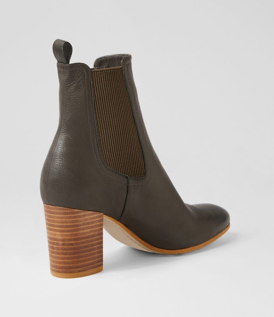 Shoes TOP END | Usset Olive Elastic Leather Ankle Boots