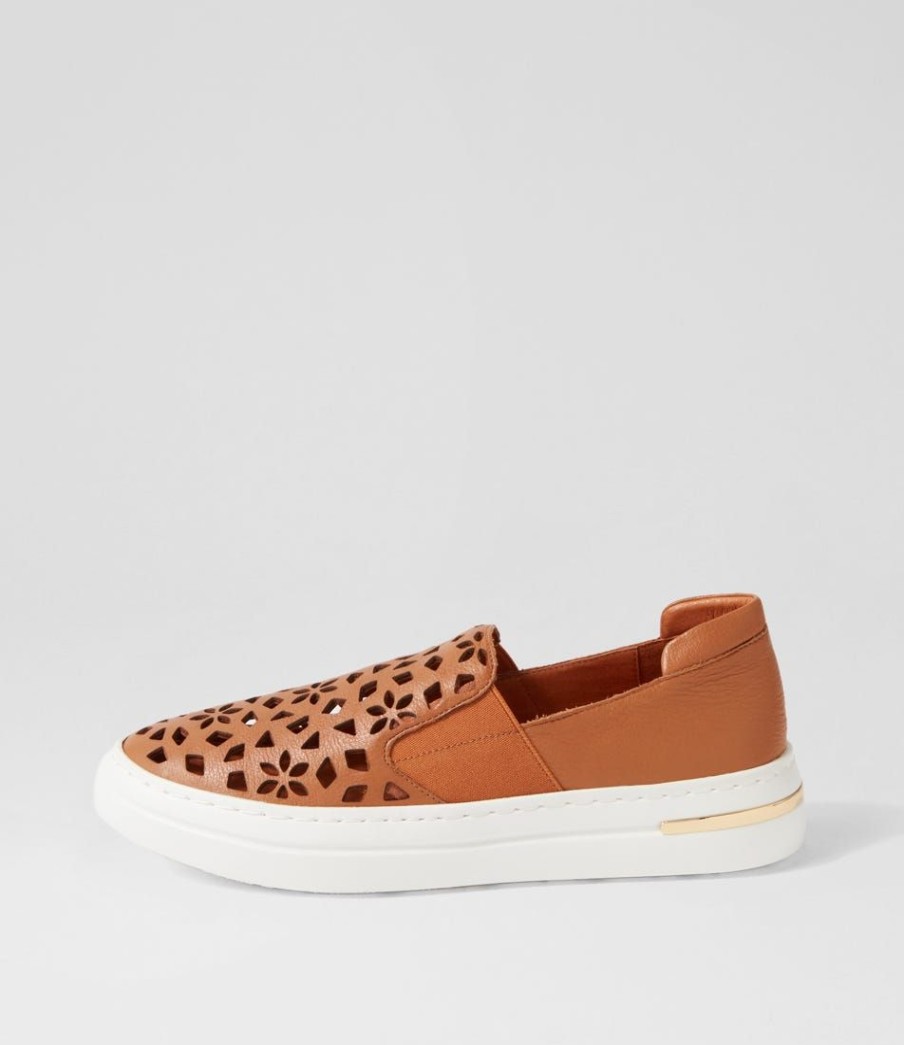 Shoes DJANGO & JULIETTE | Willett Dark Tan White Leather Elastic Sneakers