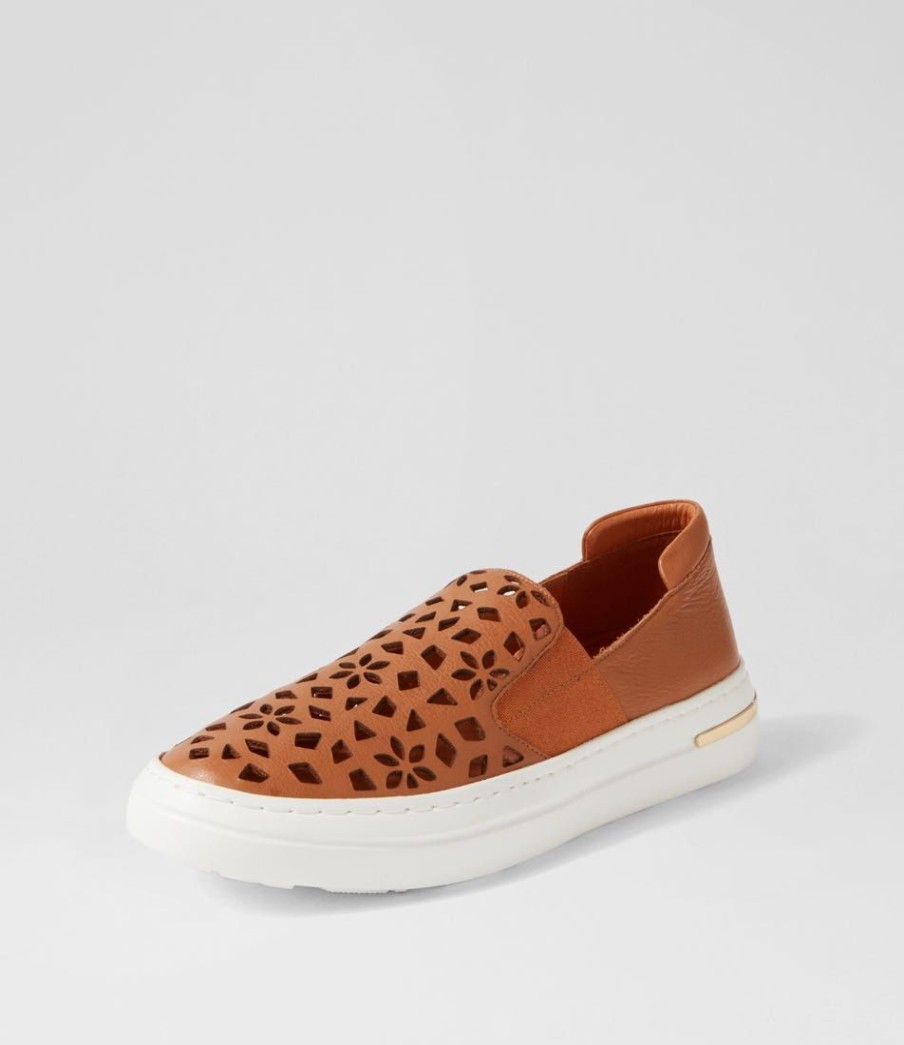 Shoes DJANGO & JULIETTE | Willett Dark Tan White Leather Elastic Sneakers