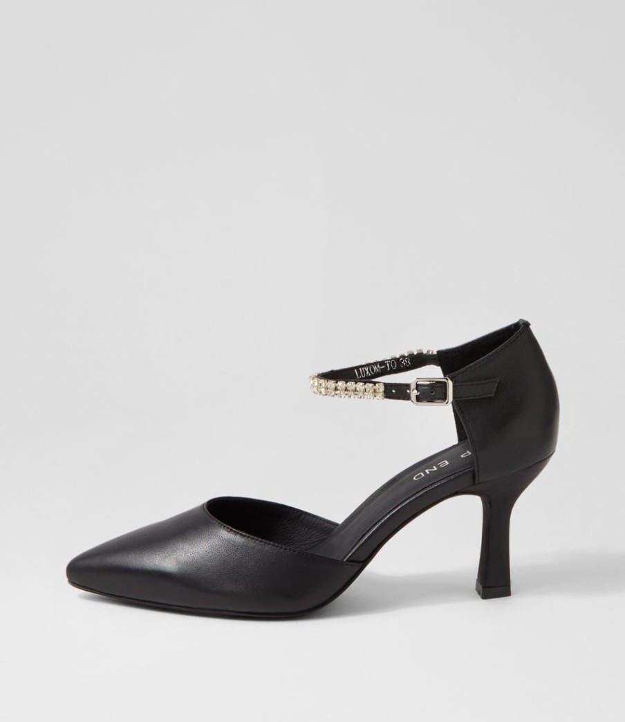 Shoes TOP END | Luxom Black Silver Leather Jewels Heels