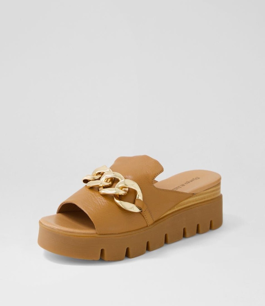 Shoes DJANGO & JULIETTE | Rablise Dark Tan Light Tan Leather Slides