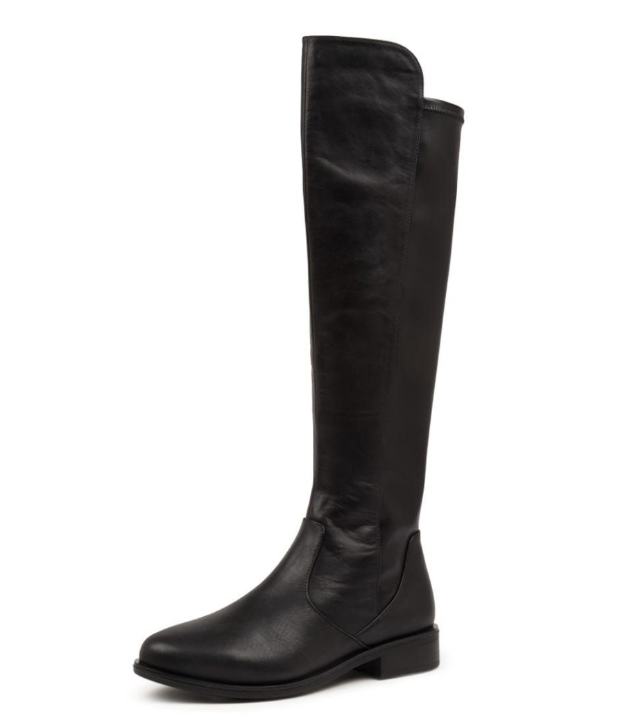 Shoes ZIERA | Sallies Xf Black Stretch Leather Knee High Boots