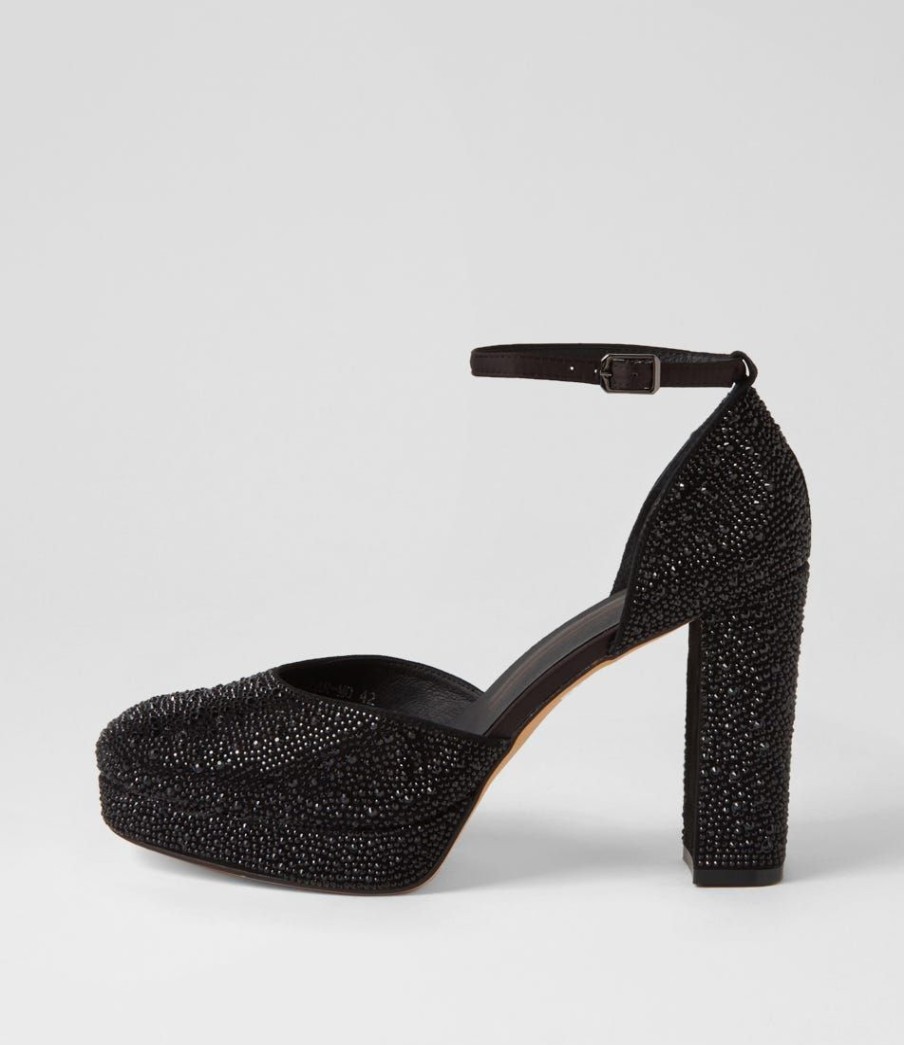 Shoes MOLLINI | Angelar Black Jewels Suede Heels