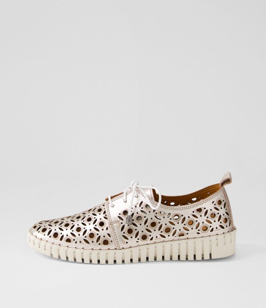 Shoes DIANA FERRARI | Alabela Rose Gold White Leather Lace Up Flats