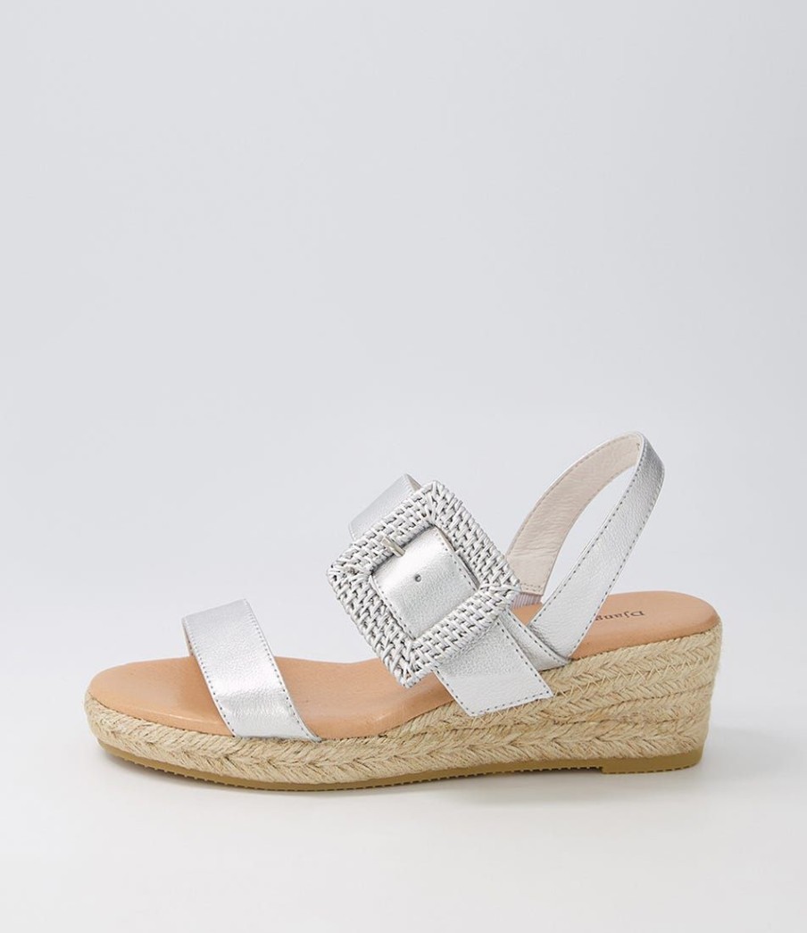 Shoes DJANGO & JULIETTE | Samiya Silver Leather Buckle Espadrilles