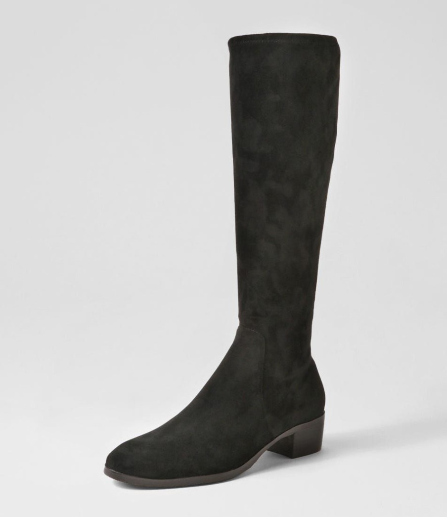 Shoes DJANGO & JULIETTE | Timothie Lrg Black Stretch Microsuede Knee High Boots