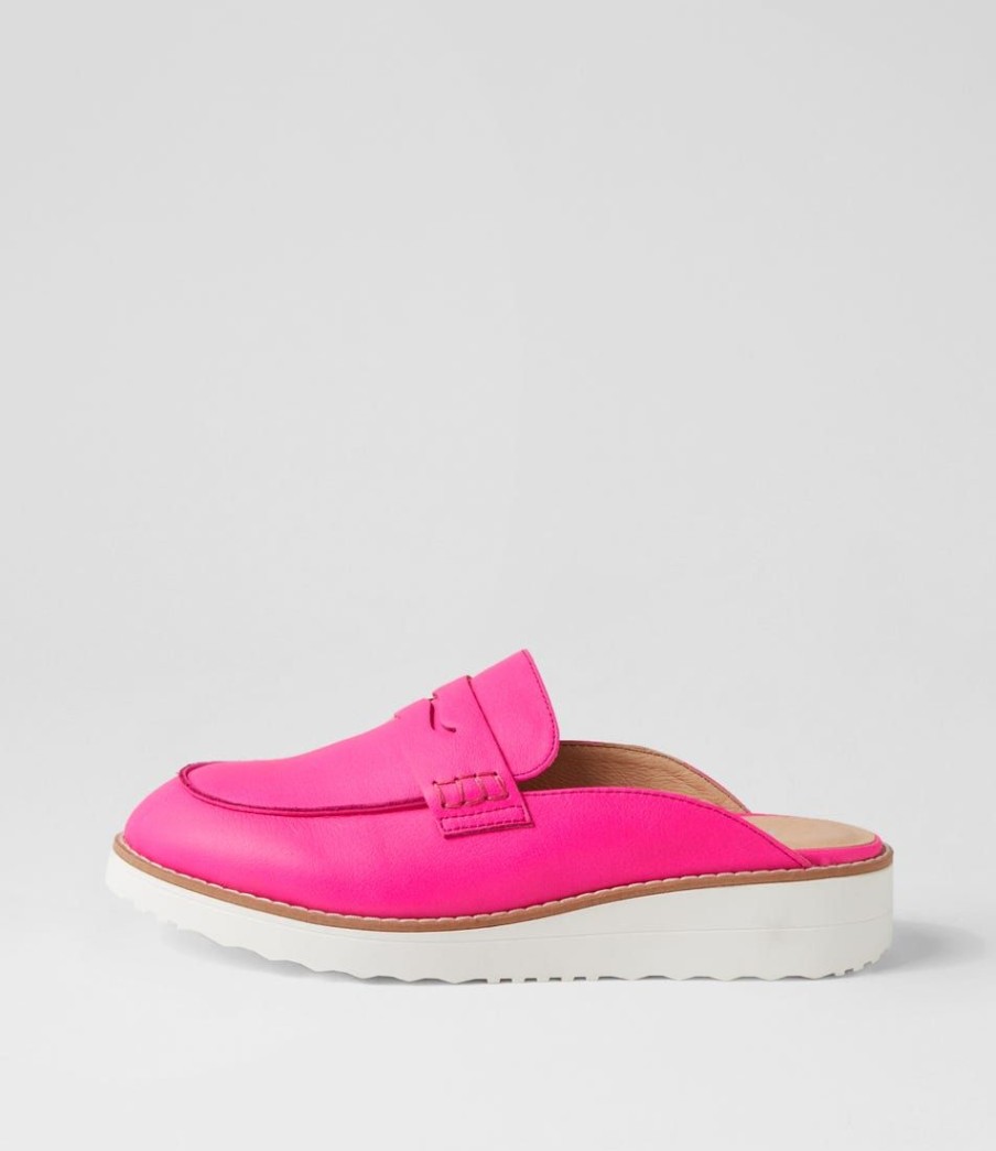 Shoes TOP END | Olmm Bright Pink White Leather Mules