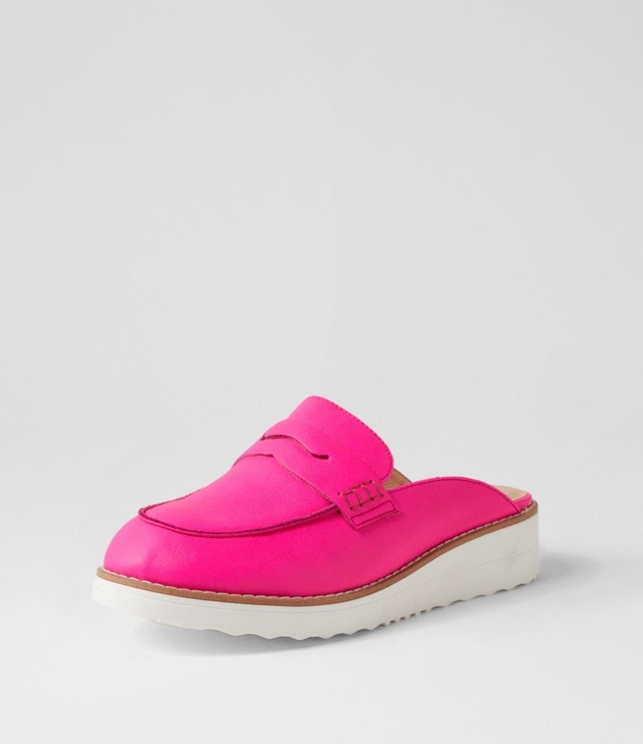 Shoes TOP END | Olmm Bright Pink White Leather Mules