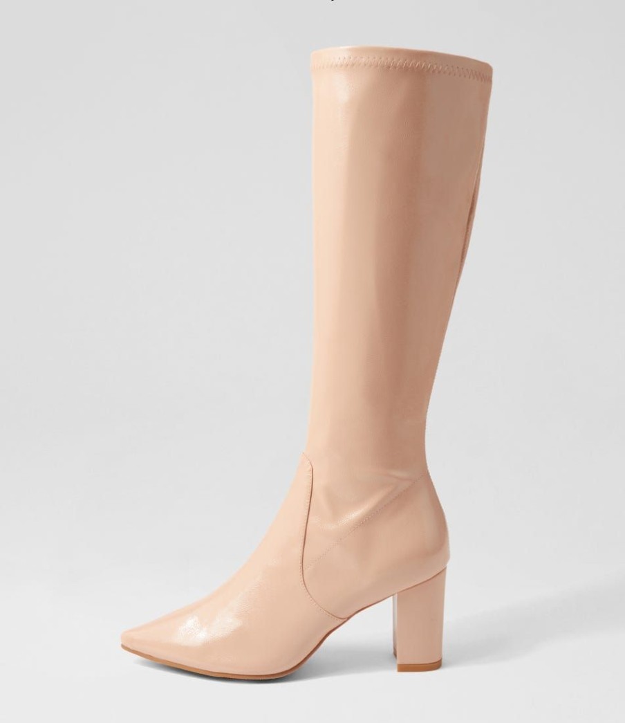 Shoes DJANGO & JULIETTE | Norass Dark Nude Stretch Patent Pu Knee High Boots